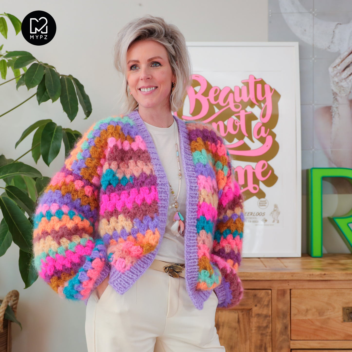 Crochet pattern - MYPZ short Mohair Granny stripes cardigan Fiesta (ENG-NL-DE)