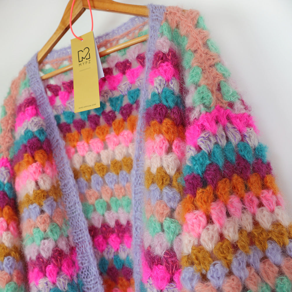 Crochet kit - MYPZ Mohair Granny stripes cardigan Spirit (ENG-NL)