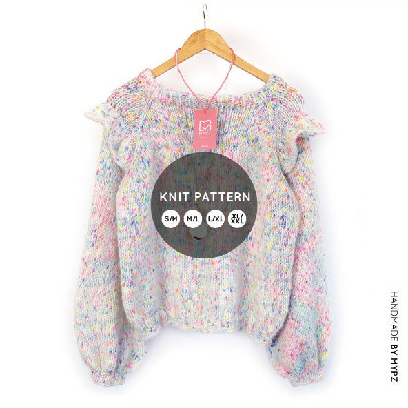MYPZ knitting pattern Top-down ruffle confetti sweater no6