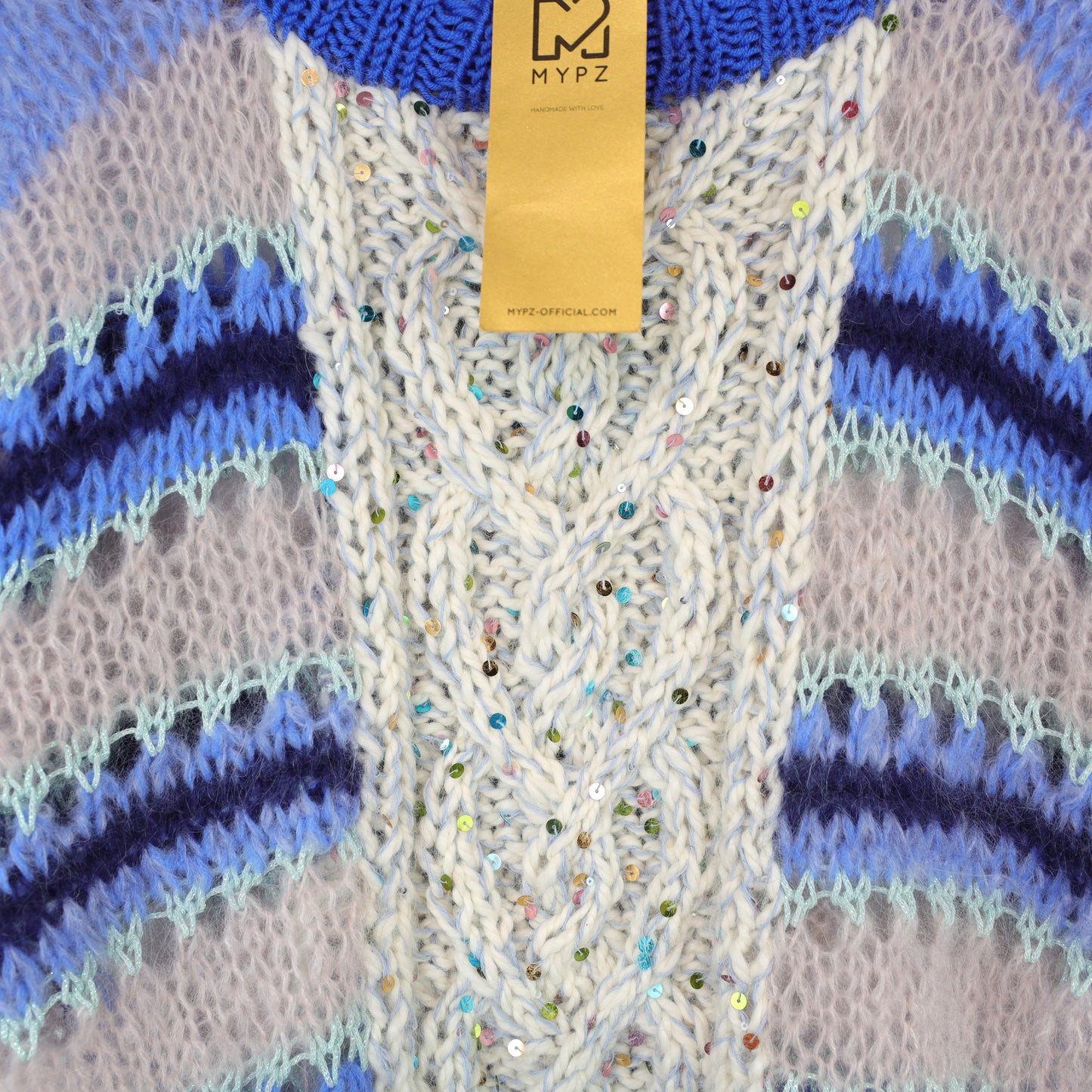 Knit pattern – MYPZ  Light Alpaca Mohair Top Cable Heart Blue No10 (ENG-NL-DE)