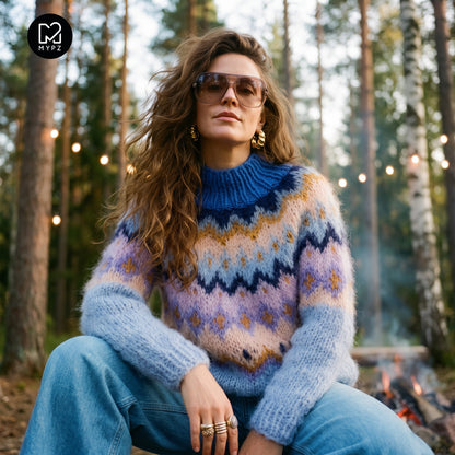 MYPZ  Chunky Topdown Mohair Pullover Blueberry