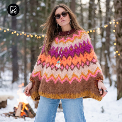 Knitting Kit – MYPZ Chunky Topdown Mohair Poncho Brownberry No.12 (ENG-DE-NL-ES-FR-IT-DA-SV-NO)