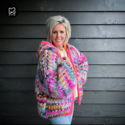 Knitting Kit – MYPZ Chunky Mohair Rib Cardigan Confetti with hoodie No.12 (ENG-NL)