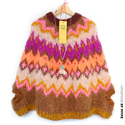 Knitting Kit – MYPZ Chunky Topdown Mohair Poncho Brownberry No.12 (ENG-DE-NL-ES-FR-IT-DA-SV-NO)