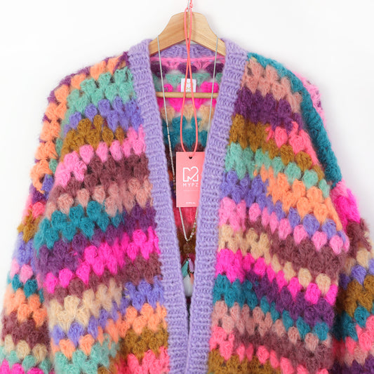 Crochet kit - MYPZ Mohair Granny stripes cardigan Fiesta (ENG-NL-DE)