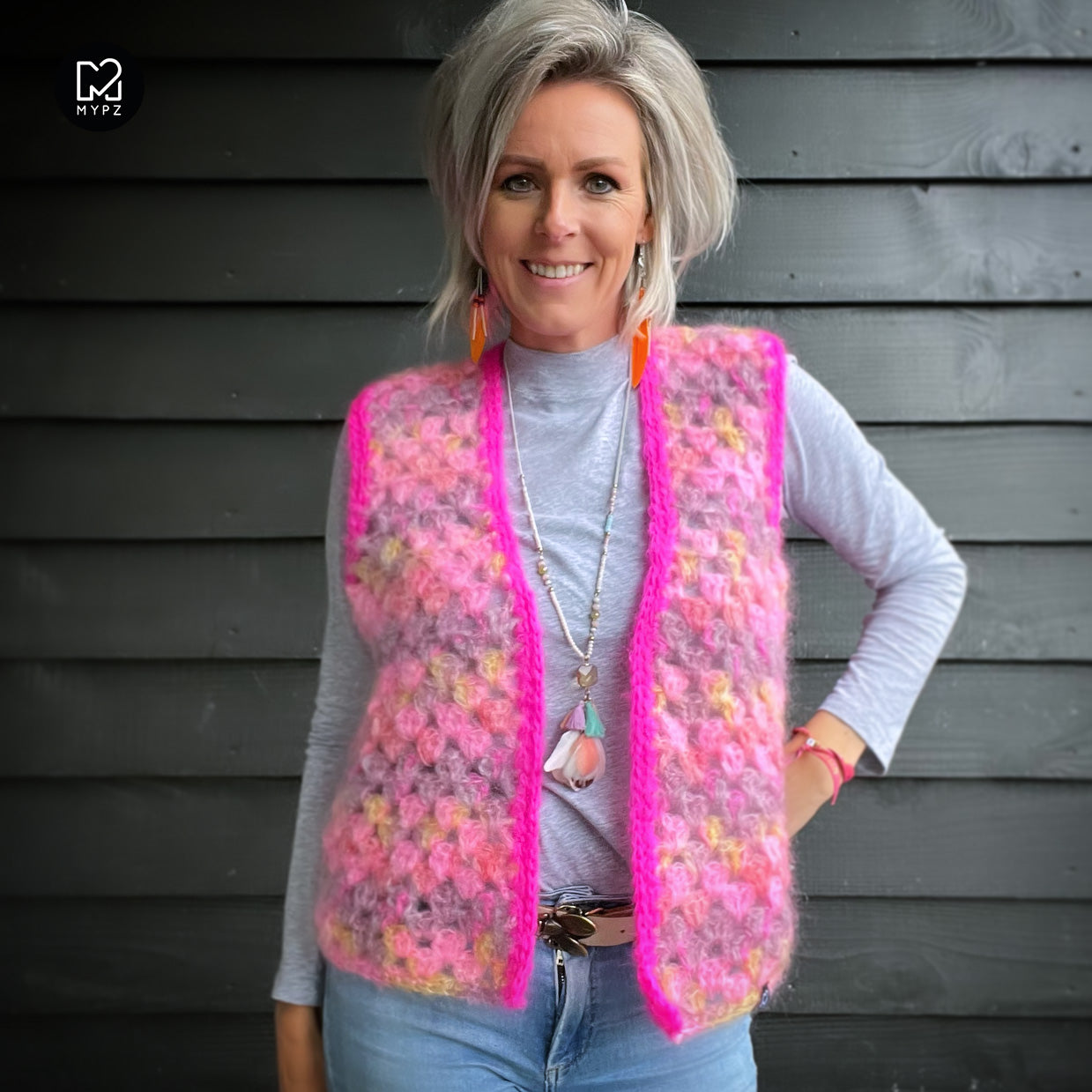 Crochet kit - MYPZ Mohair Granny stripes Gilet Karma (ENG-NL)