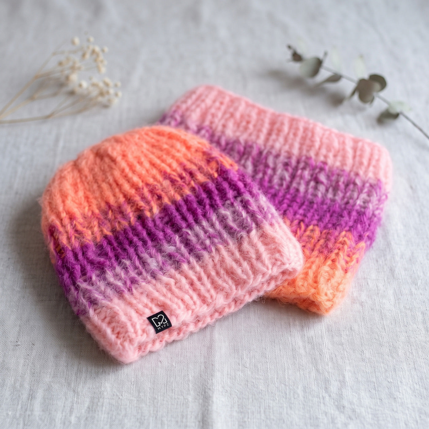 Design your own kit – Gradient chunky mohair hat + snood Orange (ENG-DE-NL-ES-FR-IT-DA-SV-NO)