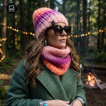 Design your own kit – Gradient chunky mohair hat + snood Orange (ENG-DE-NL-ES-FR-IT-DA-SV-NO)