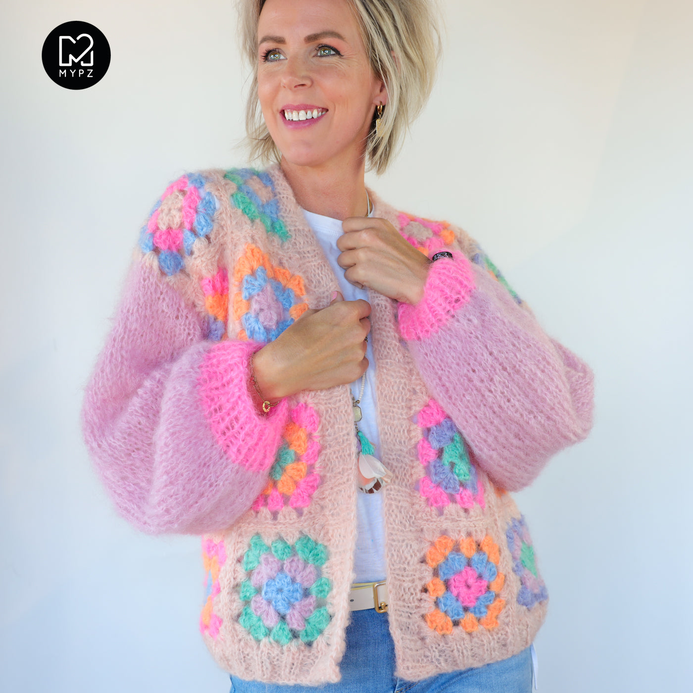 Crochet kit - MYPZ Granny square mohair cardigan Marshmallow (ENG-NL-DE)