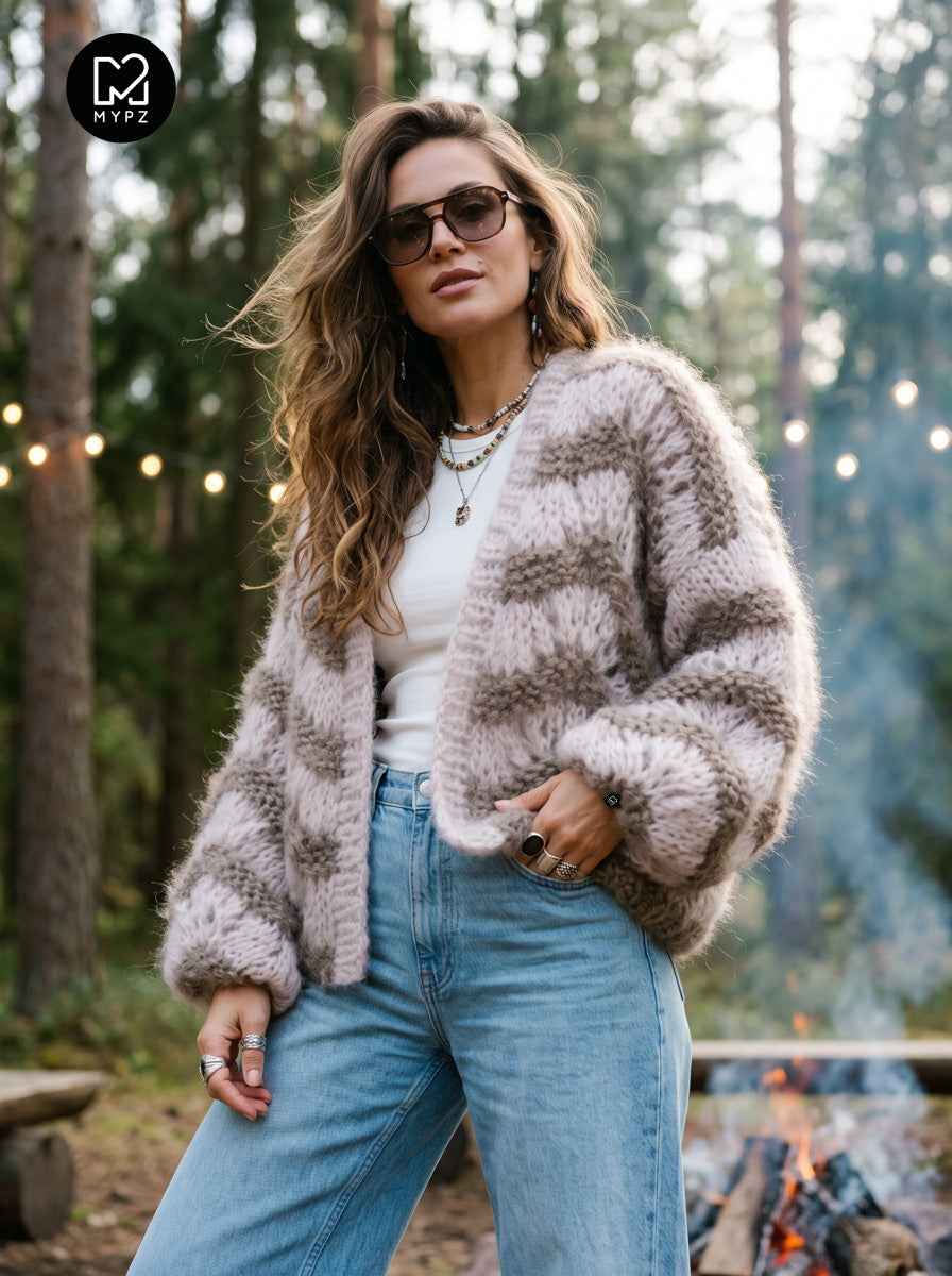 Knit Pattern – Short Chunky Mohair Cardigan Stonies Wave No.12 (ENG-DE-NL-ES-FR-IT-DA-SV-NO)
