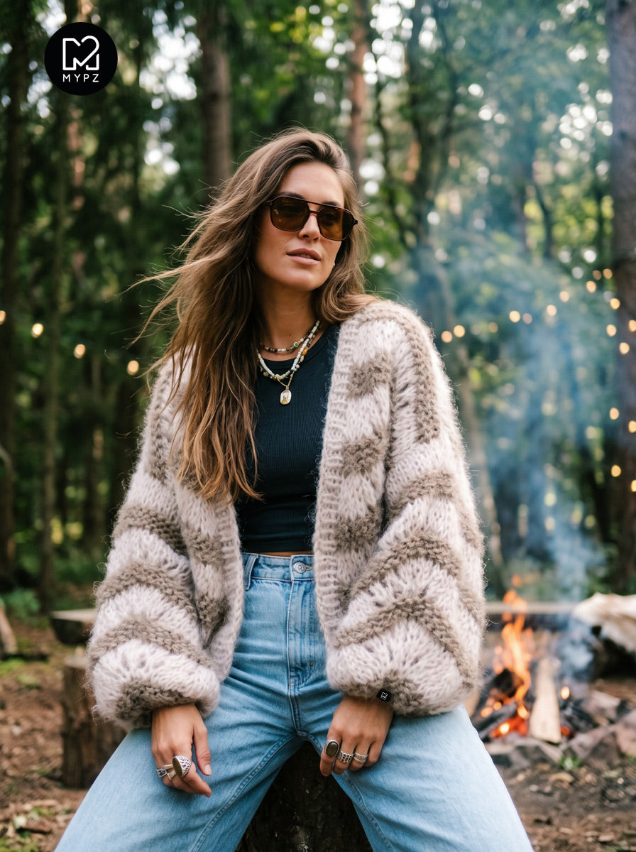 Knit Pattern – Short Chunky Mohair Cardigan Stonies Wave No.12 (ENG-DE-NL-ES-FR-IT-DA-SV-NO)