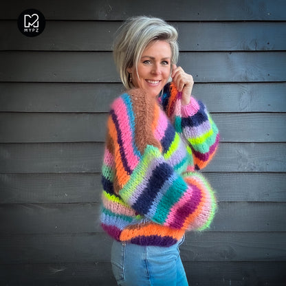 Knitting Kit – Chunky Mohair Cardigan Rainbow Medley No.12 (ENG-NL-DE)