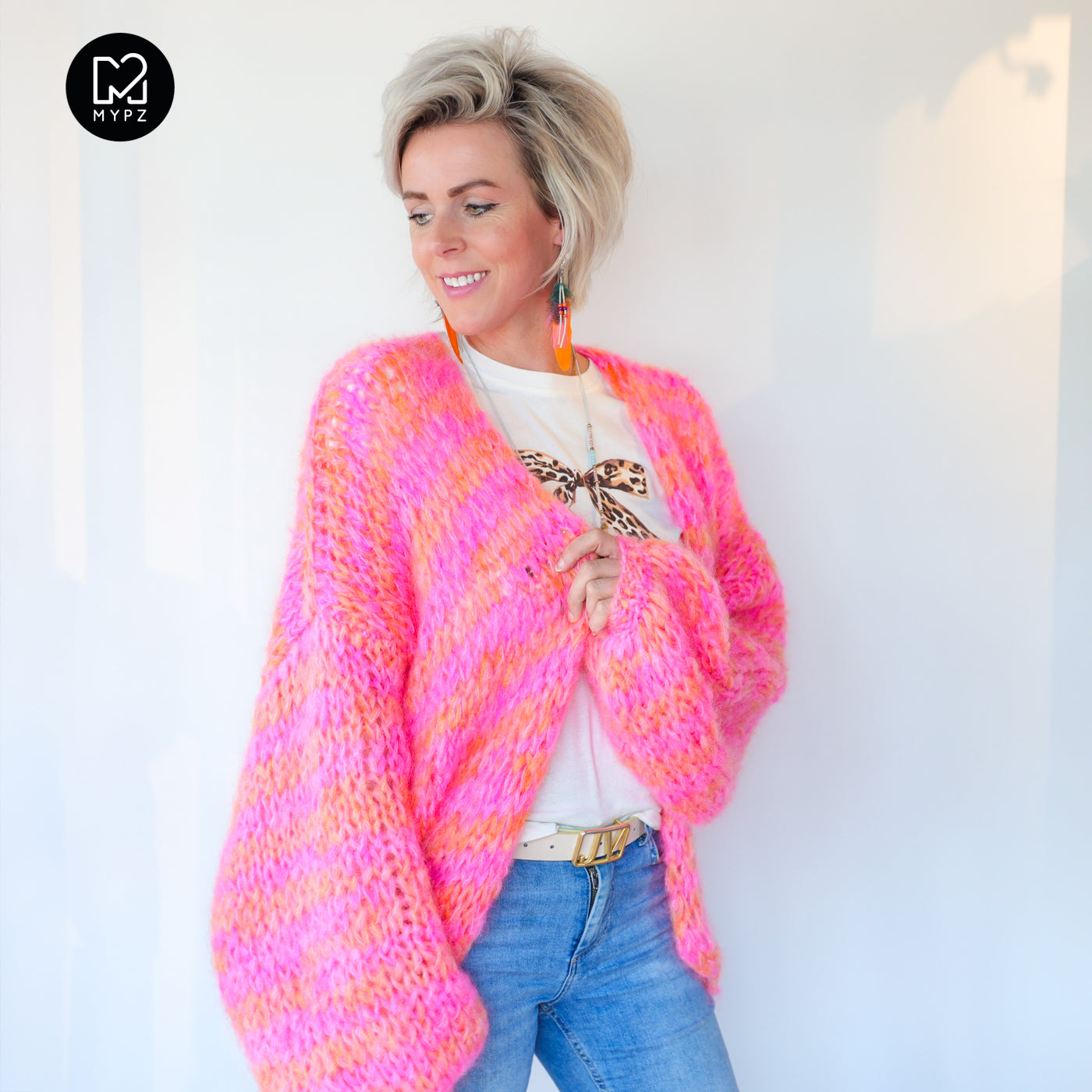 MYPZ Chunky Mohair Cardigan Orange-Pink