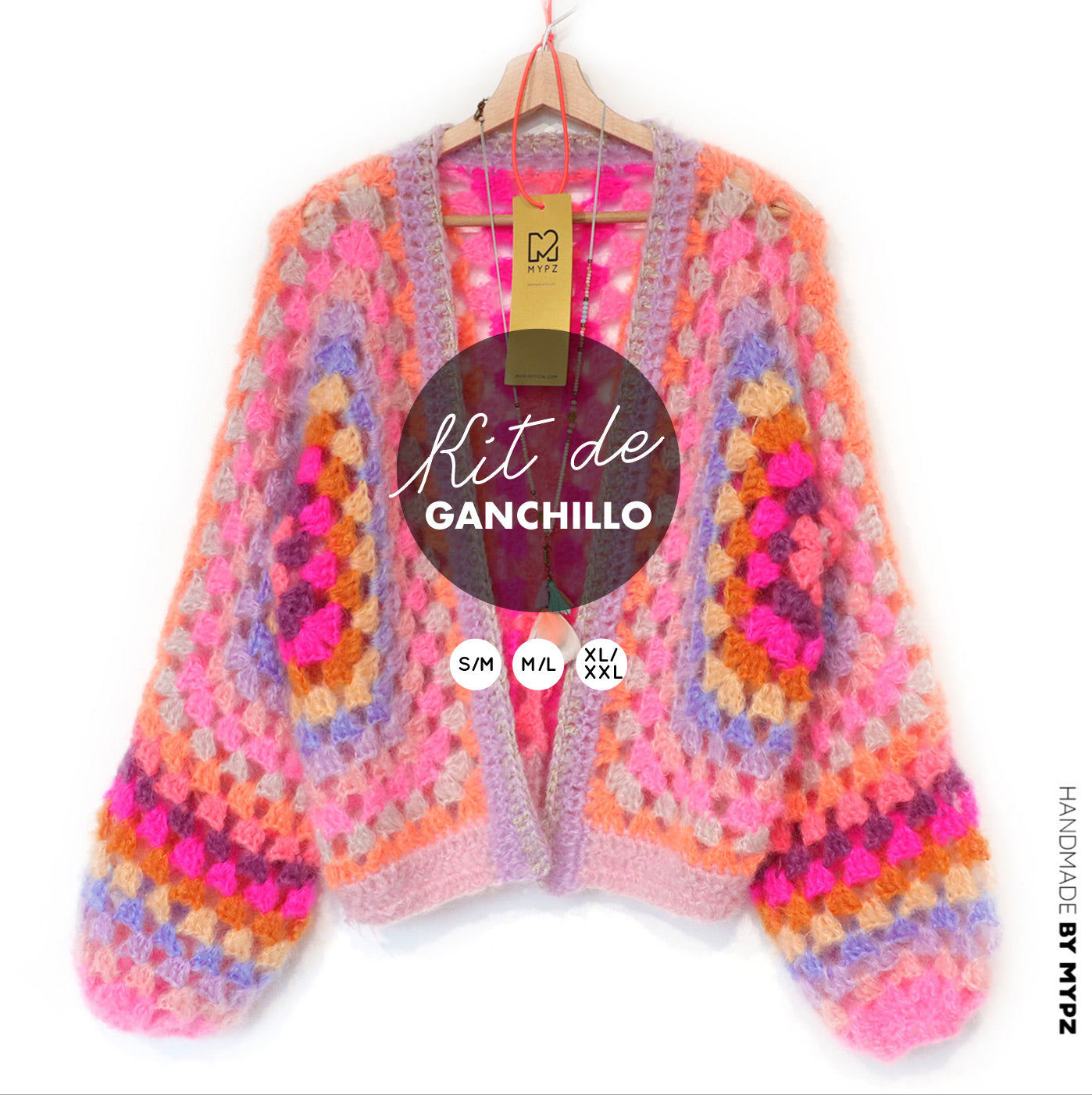 Crochet kit - MYPZ Hexagon Cardigan Pink Vibes (ENG-NL-DE-FR-ES)