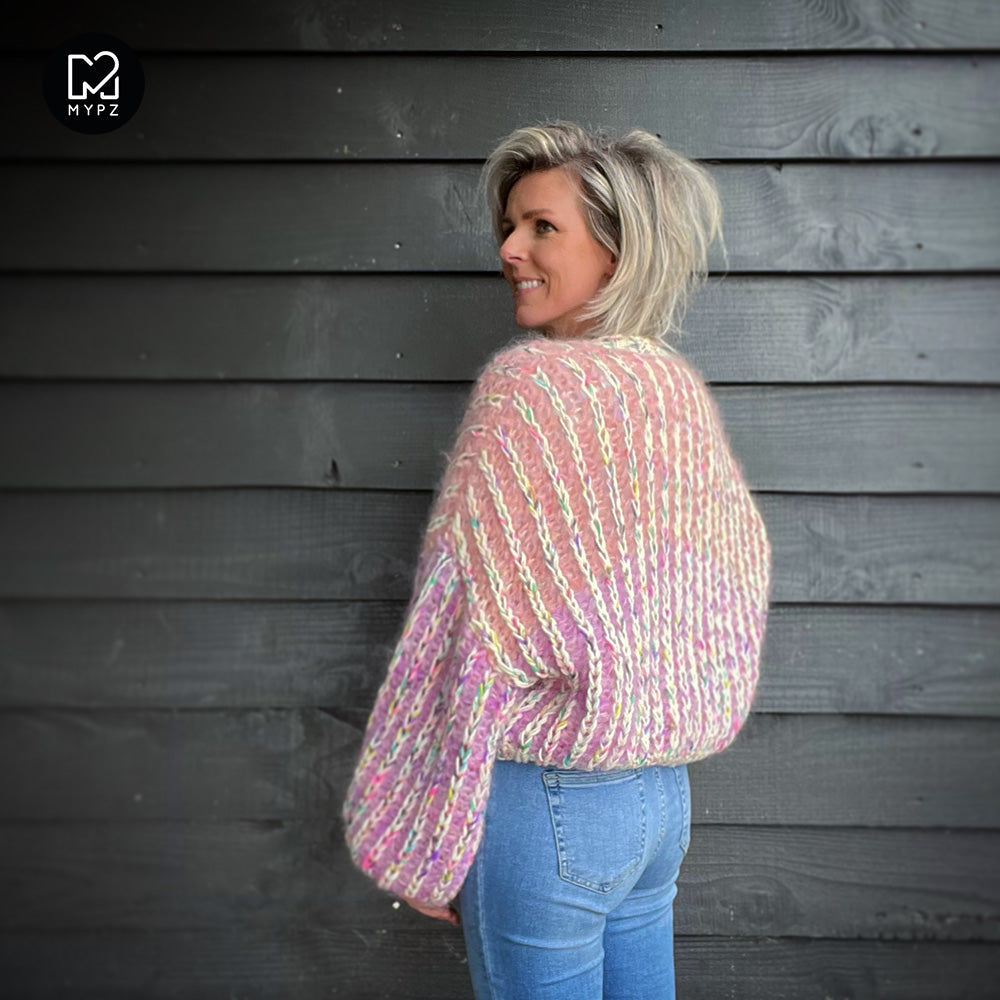 MYPZ Short Chunky Mohair Rib Cardigan Blush