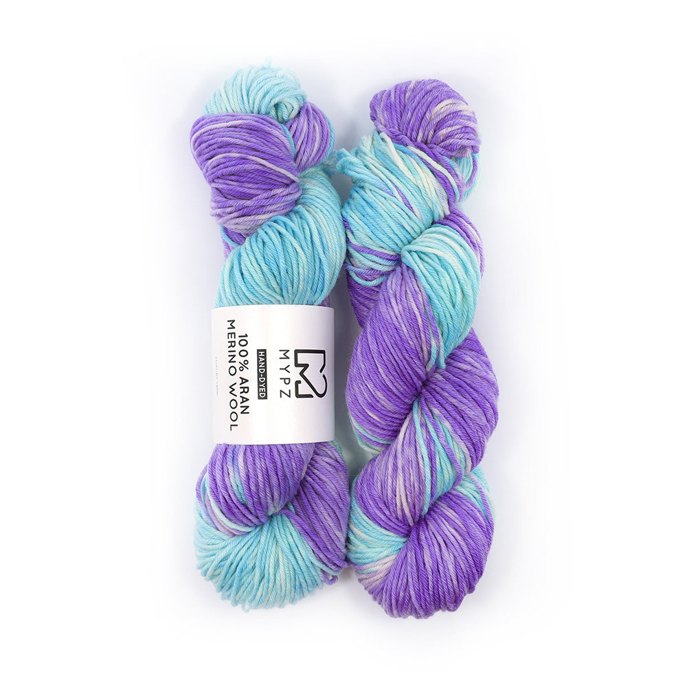 MYPZ Hand-dyed 100% Aran Merino Wool – Purple-Blue