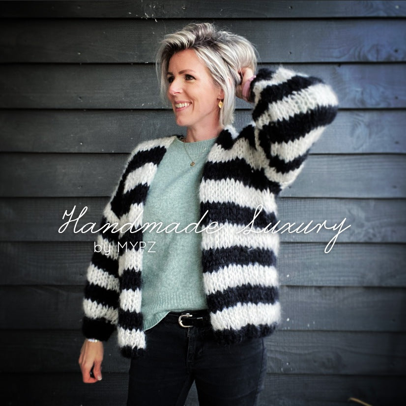 MYPZ chunky mohair black white striped cardigan