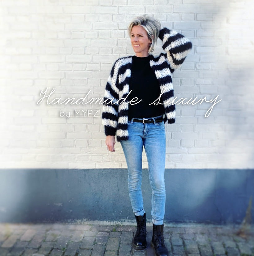 MYPZ chunky mohair black white striped cardigan